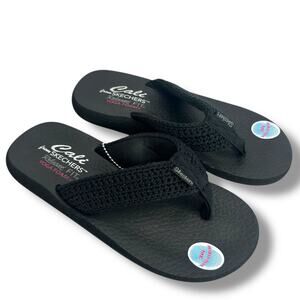 NEW Skechers Black Flip Flops size 7 Woven Strap Thong Cali Relaxed Fit Foam NWT